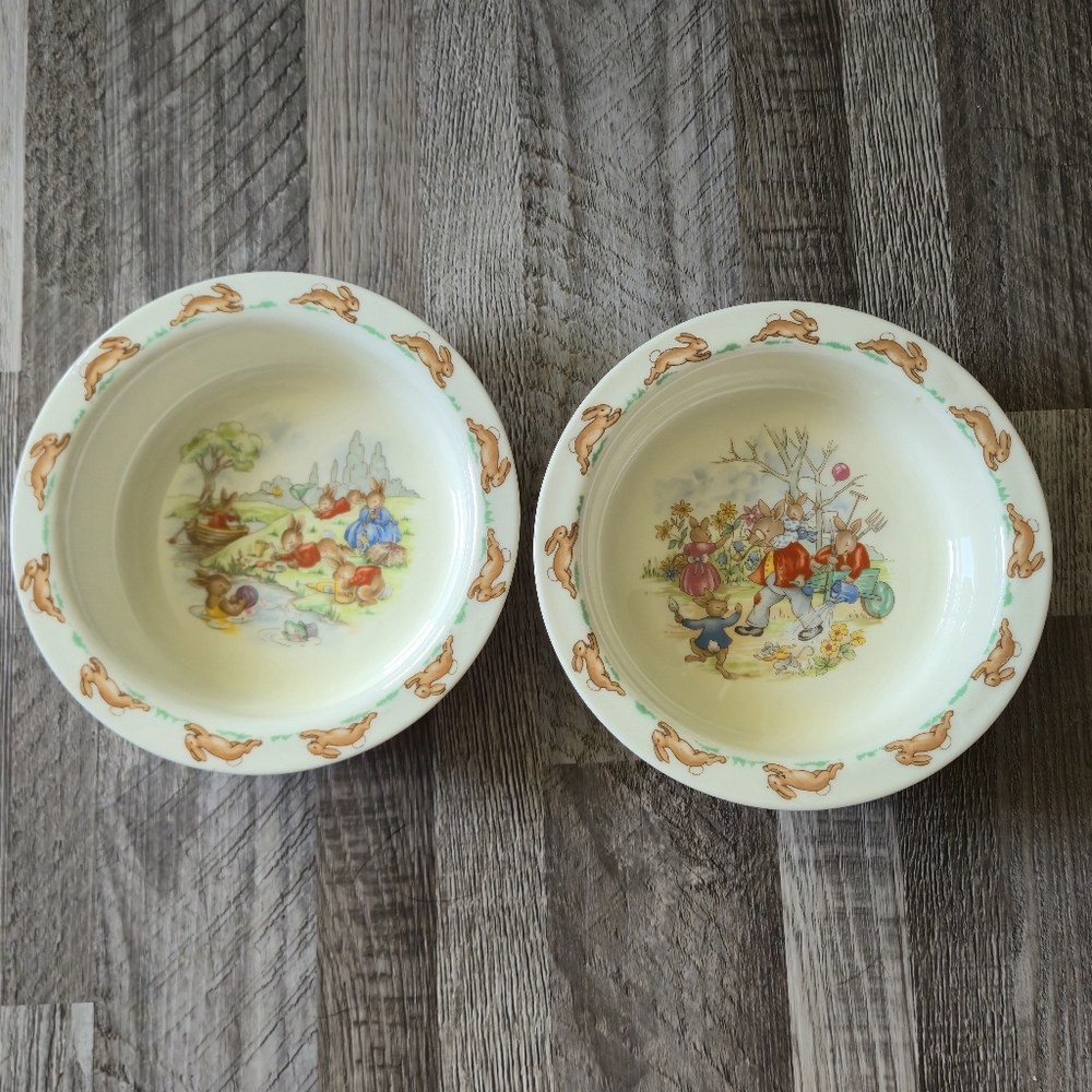 Royal Doulton Bunnykins Bowls Set 2 Vintage Fine Bone China English Kids 1980s - Picture 16 of 16